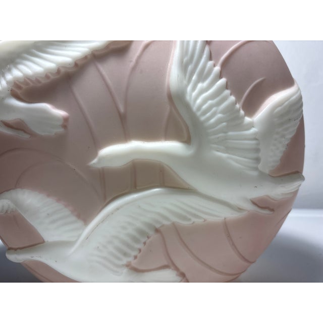 Stunning Phoenix Glass Flying Geese Cameo Vase Raised Relief Geese Flying White Pink Art Deco For Sale - Image 9 of 9