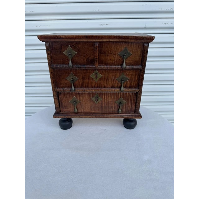 Miniature Antique George Iii Style Curly Maple Chest For Sale - Image 11 of 12