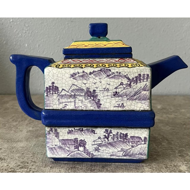 Yixing Zisha Enameled Square Teapot 19th Century- Marked