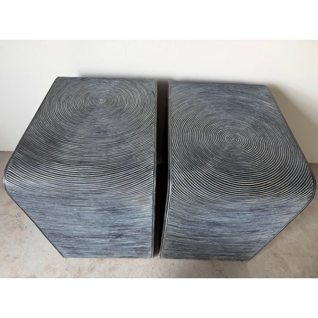 Wood Vintage Coastal Pencil Reed Rattan Nightstands With Blackwashed Finish – Pair For Sale - Image 7 of 13
