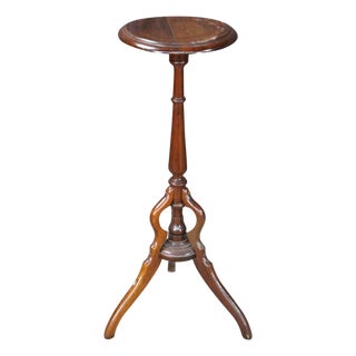 Antique Victorian Mahogany Round Plant Candle Stand Sculpture Pedestal Tripod For Sale