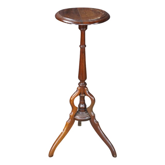 Antique Victorian Mahogany Round Plant Candle Stand Sculpture Pedestal Tripod For Sale