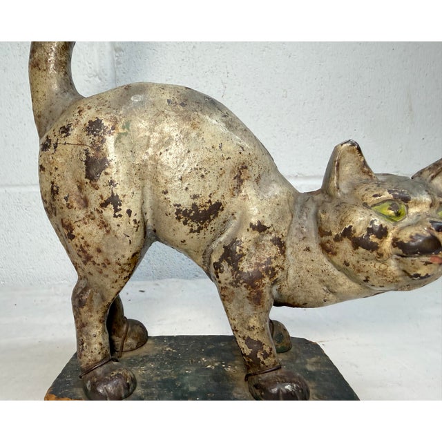 Metal Rare Antique 1920's Hubley Manufacturing Company Heavy Cast Iron Cat Doorstop For Sale - Image 7 of 13