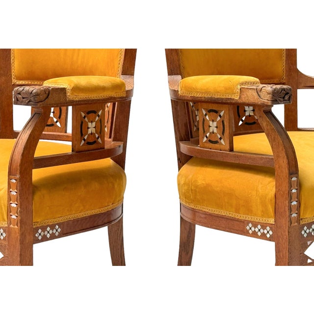 Set of Art Nouveau Arts & Crafts Oak Armchairs by H.F. Jansen & Zonen Amsterdam, 1890s For Sale - Image 12 of 15