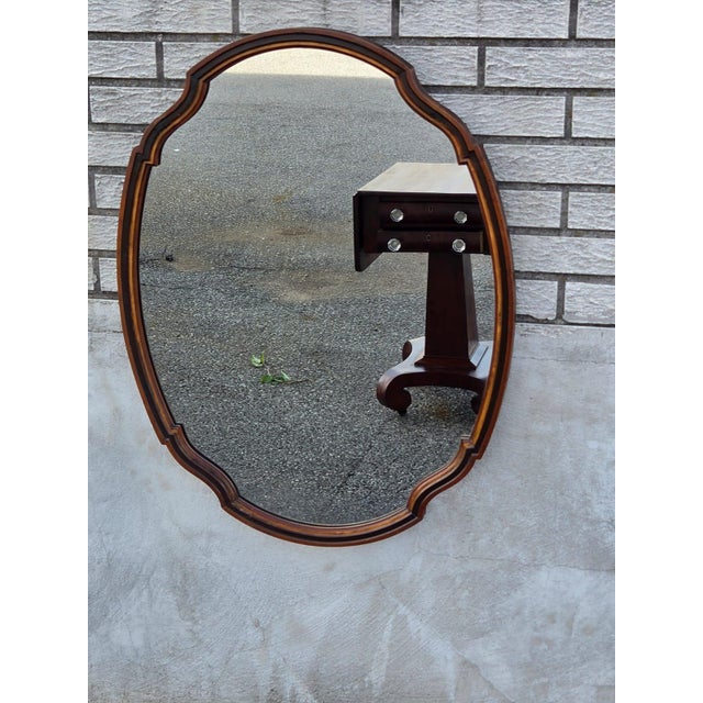 1930 Oval Walnut Hand Painted American Mirror. For Sale - Image 15 of 18