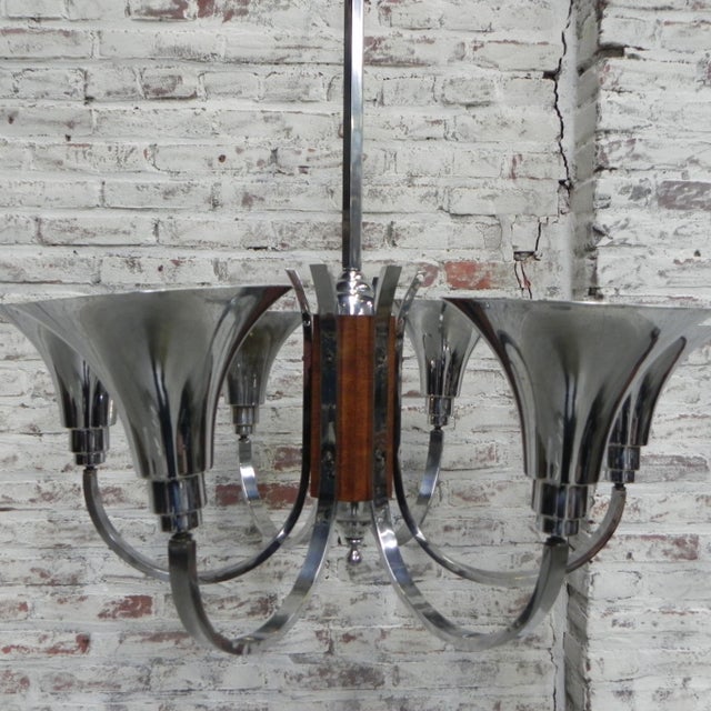 Silver Large Art Deco Chrome Plated Pendant Lamp, 1930s For Sale - Image 8 of 18