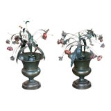 Pair of Tole Flower-Filled Urns For Sale
