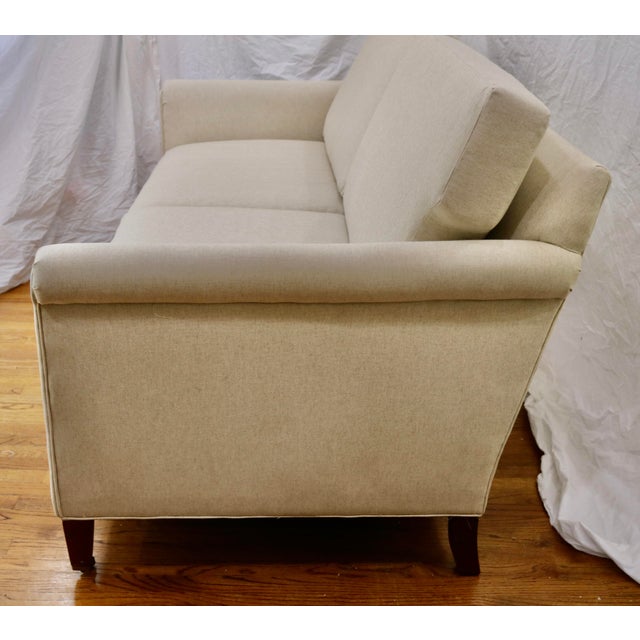 Hickory Chair Furniture Sofa Re-Upholstered in Natural Belgian Linen. When the sofa was recently upholstered the Hickory...