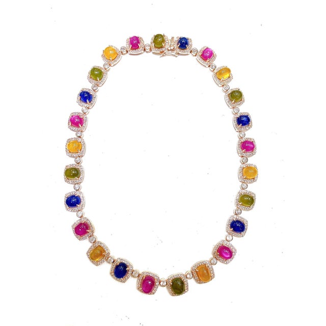 Gemstone Bochic “Capri” Vintage Ruby & Fancy Color Sapphire Necklace Set in 18K & Silver For Sale - Image 7 of 11