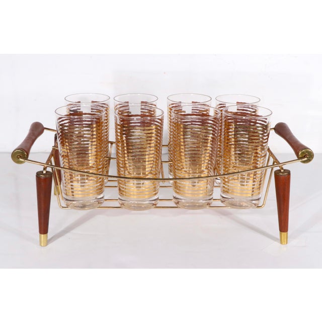 Mid 20th Century Hollywood Regency Gold Band Drink Set by Colony Glass - 9pcs For Sale - Image 11 of 13