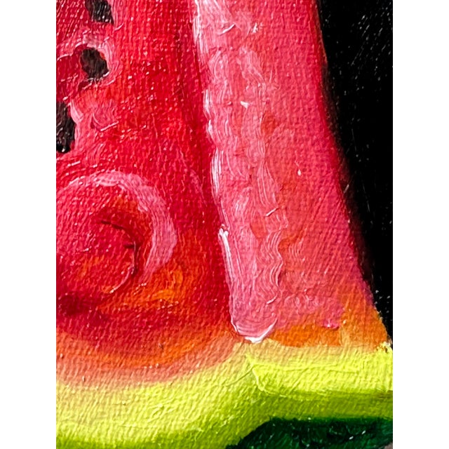 Early 21st Century Watermelon Slice Oil on Board Gilt Handmade Signed Still Life Fruit Unframed For Sale - Image 9 of 10