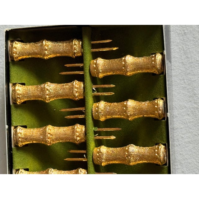 Vintage Hollywood Regency Gilt Bamboo Corn Holders Set of 8 For Sale In New York - Image 6 of 11