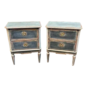 Pair of German Neo-Classical Hand-Painted Bedside Tables