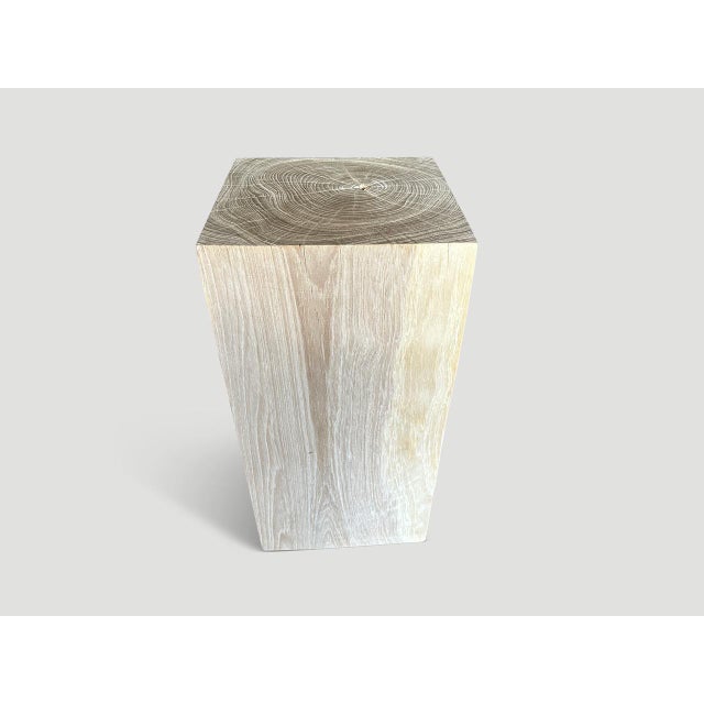 Contemporary Andrianna Shamaris Minimalist Bleached Teak Wood Side Table or Pedestal For Sale - Image 3 of 6