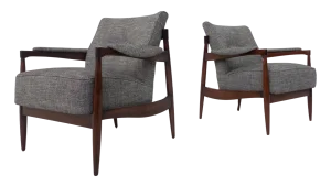 Set of Mid-Century Modern Armchairs in Wood and Grey Fabric, Italy, 1960s