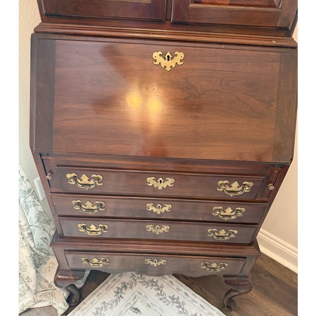 Traditional 1970s Ethen Allen Georgian Cherry Wood Bureau With DRP Front Secretary Desk and Bookcase Hutch, Circa 1970’s For Sale - Image 3 of 7