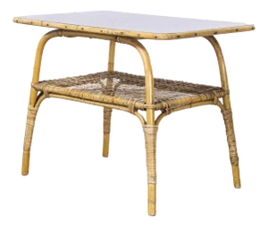 French Rattan Side Table with Laminate Top, 1950s