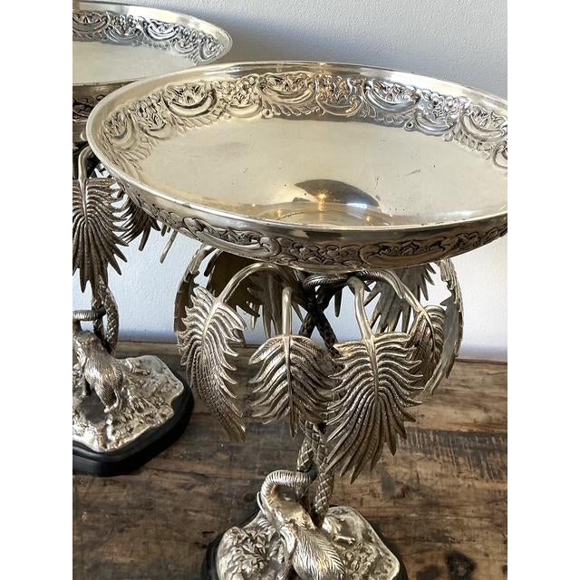 Wood Vintage Engraves PalmTree Epergenes - A Pair For Sale - Image 7 of 11