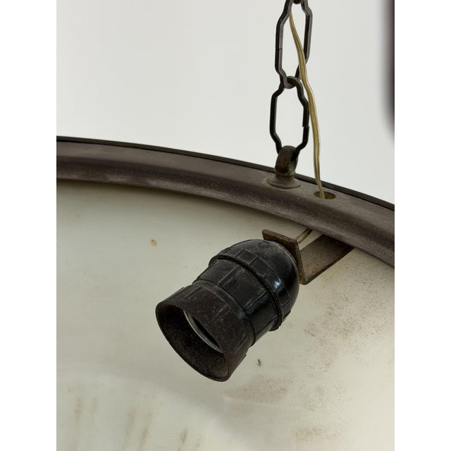 Art Deco Pendant Lamp in Brass and Milk Glass, 1940s For Sale - Image 9 of 10