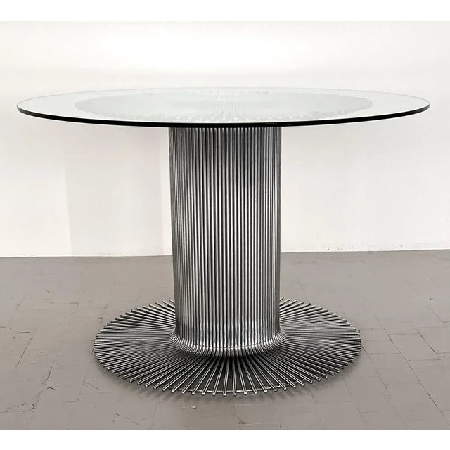 Italian Pedestal Dining Table in Chrome and Glass attributed to Gastone Rinaldi, 1970s For Sale - Image 9 of 13