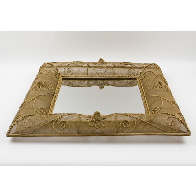 Gilt Metal Wire Mesh Wall Mirror with Floral Decor, circa 1950 For Sale - Image 16 of 16