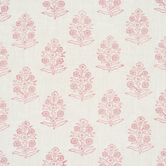 Contemporary Schumacher Aditi Hand Blocked Print Fabric In Blush For Sale - Image 3 of 4