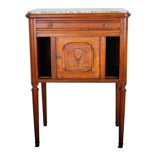 Antique French Rustic Oak Nightstand With Marble Top Chairish