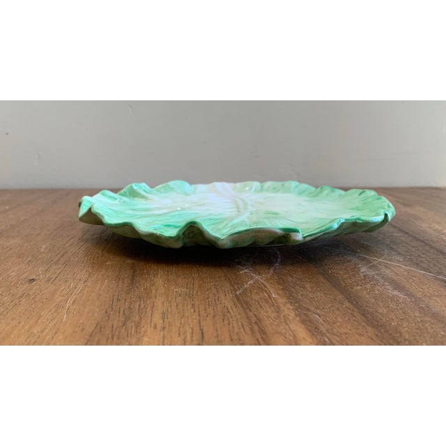 Light Green Ceramic Hand Painted Cabbage Leaf 8” Salad Plates - Set of 3 For Sale - Image 4 of 9