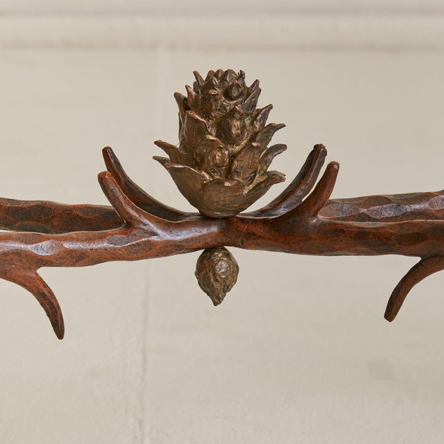 Metal French Bronze + Chiseled Glass Console Table with Pinecone Detail, 1970s For Sale - Image 7 of 10