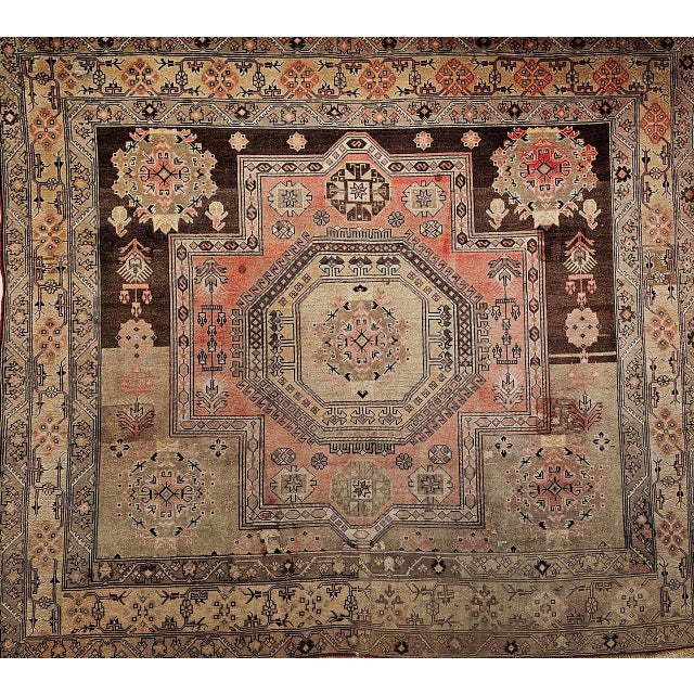 Antique Turkish Oushak Rug, Hand-Knotted Wool Pile, Mamluk Design, 6' x 7' For Sale - Image 9 of 16