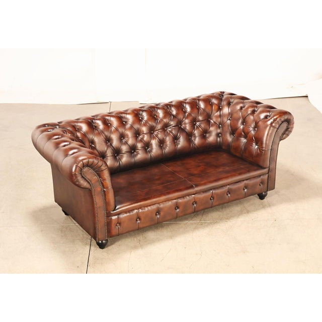 Chesterfield Style Brown Leather Sofa For Sale - Image 4 of 18