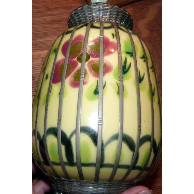 Ceramic 1900s Japanese Meiji Awaji Pottery Vase With Silver Basket-Weave Overlay For Sale - Image 7 of 8