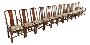 Henredon Hollywood Regency Chinoiserie Sculpted Mahogany Dining Chairs, Set of Twelve