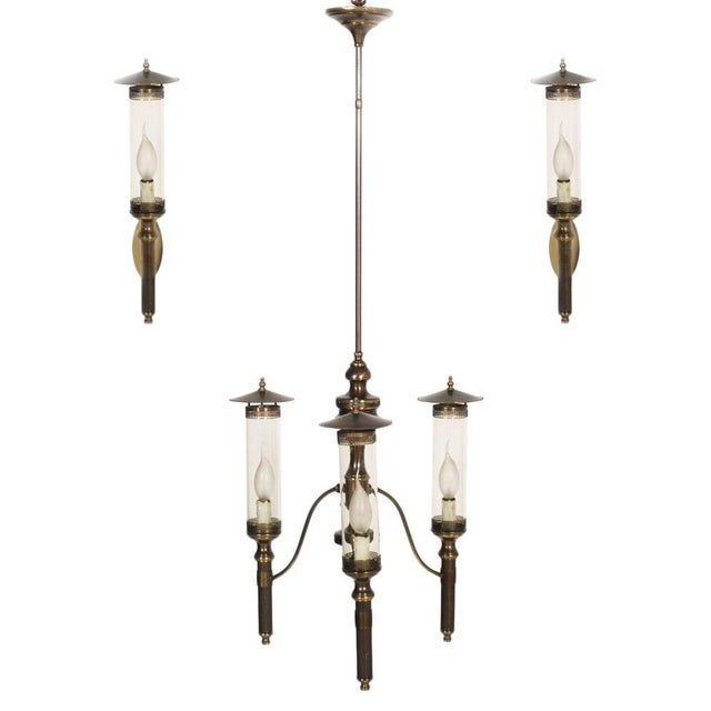 Art Deco Chandelier in Burnished Brass, 1940s For Sale - Image 9 of 9
