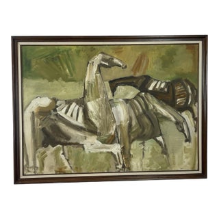 1950s Shirley Rousseau Murphy Modern Expressionist Equestrian Oil on Canvas Painting For Sale