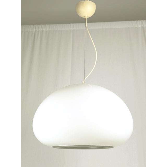 White Opaline Glass, Aluminum & Plastic Pendant by Achille & Pier Giacomo Castiglioni for Flos, 1960s For Sale - Image 9 of 14