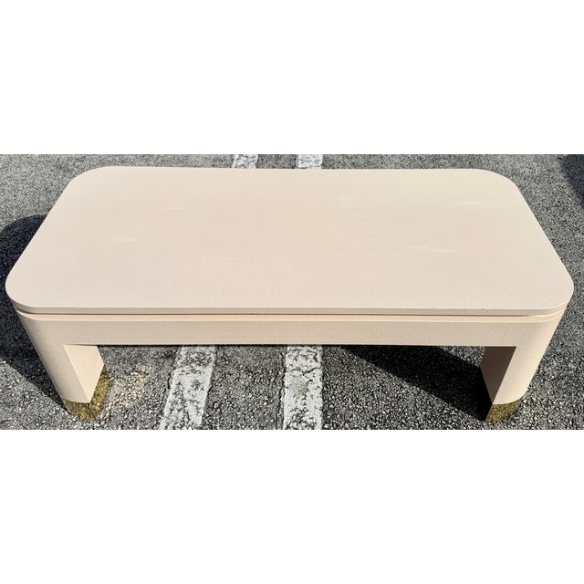 Karl Springer Style Grasscloth & Brass Coffee Table For Sale - Image 10 of 10