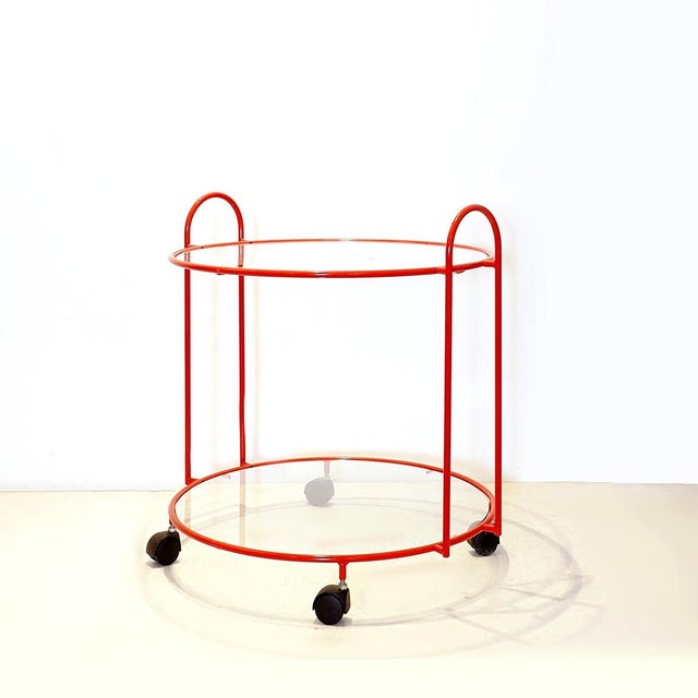 Metal and Glass Serving Cart or Side Table, 1970s, in Very Good conditions. Designed 1970 to 1979