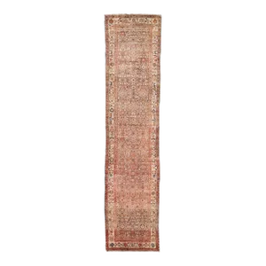 1960s Vintage Persian Hamadan Distressed Rust Handmade All-Over Wool Runner