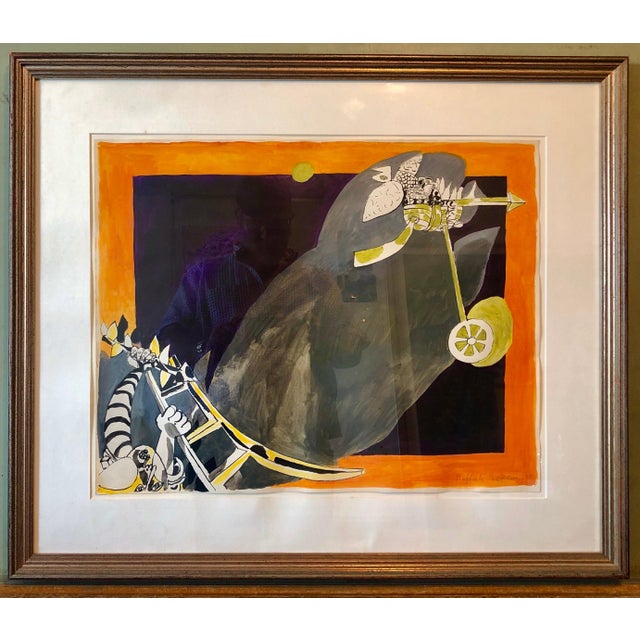 Paint Naftali Bezem, Rare German Israeli Surrealist Judaica Abstract Gouache Watercolor Painting, 1977 For Sale - Image 7 of 7
