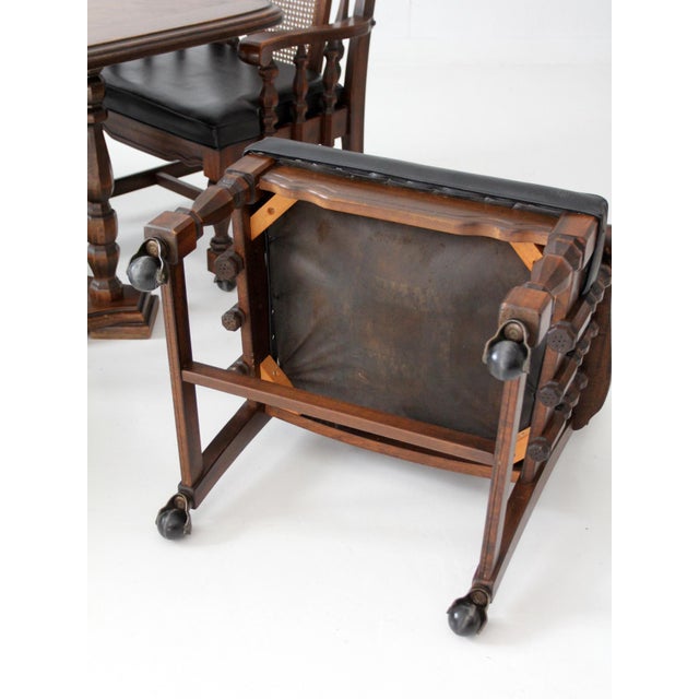 Vintage 1970s Colonial Revival Game Table Set With Four Cane Back Chairs For Sale - Image 12 of 18
