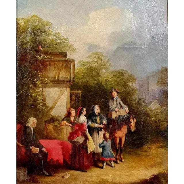 oil on panel depicting a lively bourgeois scene. Signed lower left Bouchier. Gilded wood frame. Dimensions: h40x35x5 This...