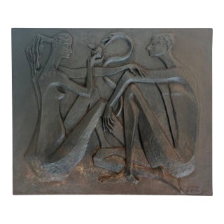 Modernist fireback depicting Adam and Eve, the apple and the serpent For Sale