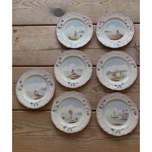 Early 19th Century Set of 7 Vintage Hand Painted Veuve Perrin Plates For Sale - Image 5 of 10