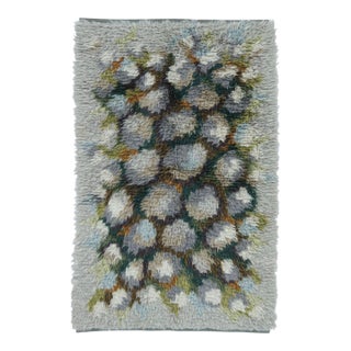 Vintage Swedish Rya Rug With Blue, Green & White Geometric Pattern - Rug & Kilim For Sale