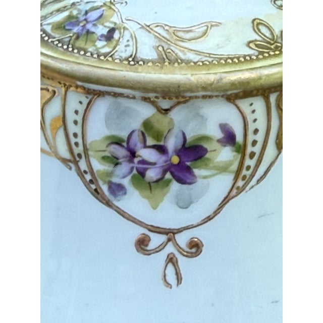 Ceramic Antique Hand Painted Nippon Sugar and Creamer Set: Violets & Gold Floral For Sale - Image 7 of 10