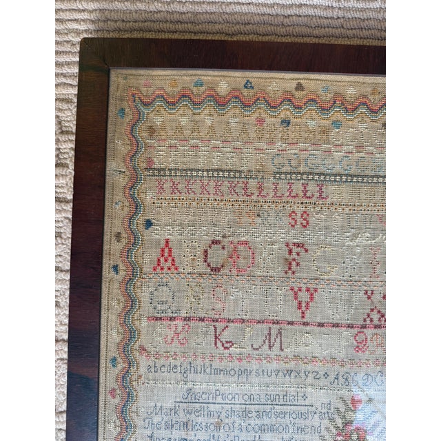 Wood Antique Signed and Dated 19th Century Needlework Sampler For Sale - Image 7 of 14
