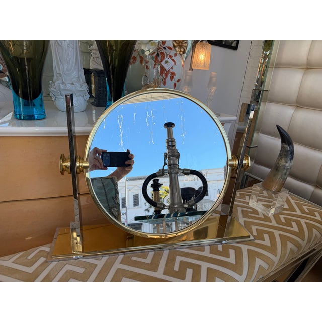 Vintage Karl Springer Mid Century Modern Chrome & Brass Table Mirror For Sale In Los Angeles - Image 6 of 6
