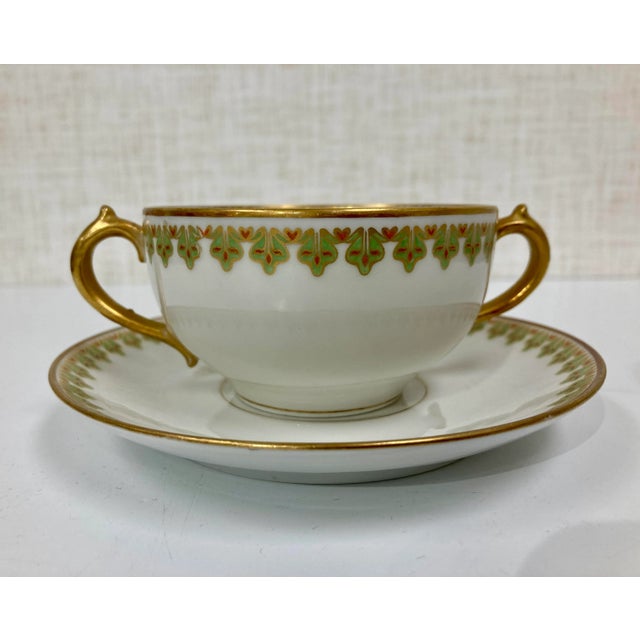 Mid 20th Century Antique Haviland Limoges Double Handled Bouillon Cups and Saucers Set- 20 Pieces For Sale - Image 5 of 11