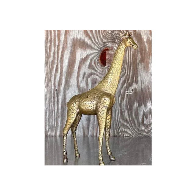 Vintage Hollywood Regency Brass Giraffe Sculpture For Sale - Image 10 of 13
